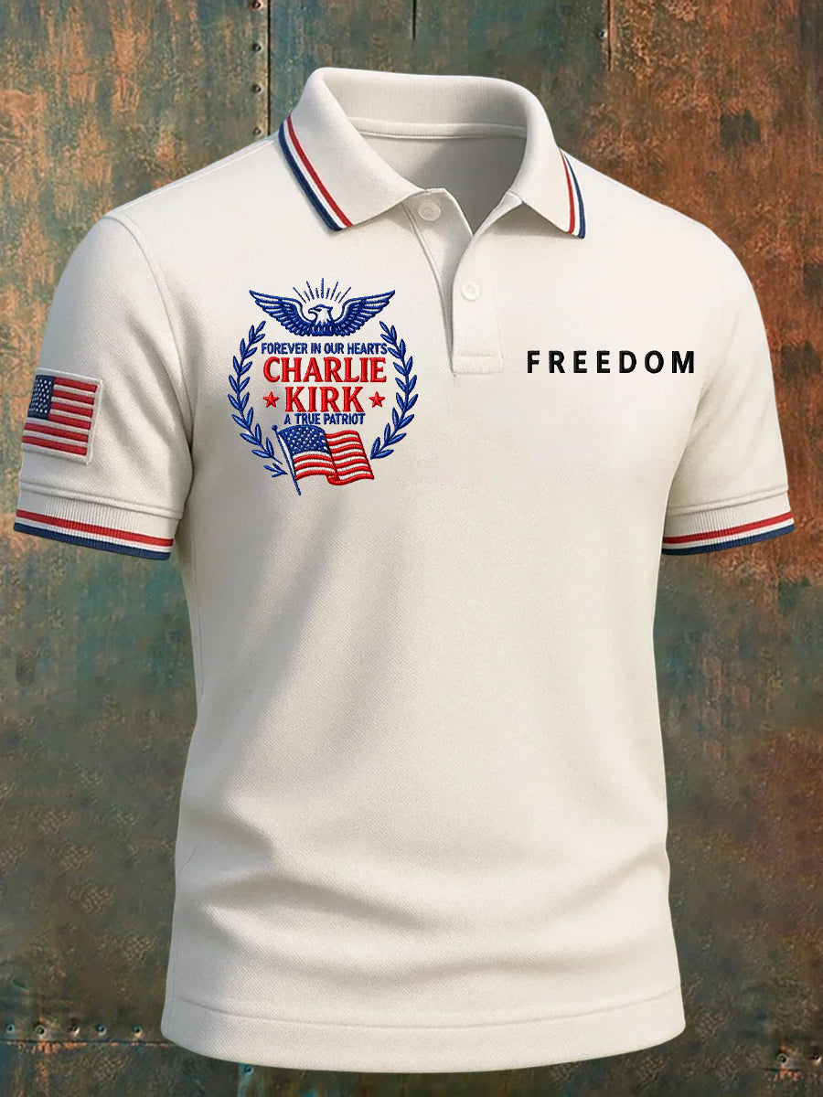 Men's Charlie Kirk "Freedom Isn't Free" American Turning Point Commemorative Short Sleeve Polo Shirt