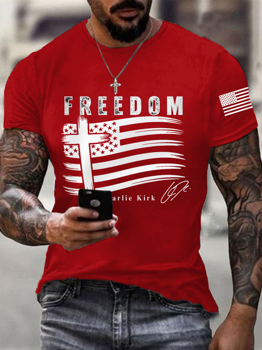 Men's Freedom Cross USA Flag Print Tee
