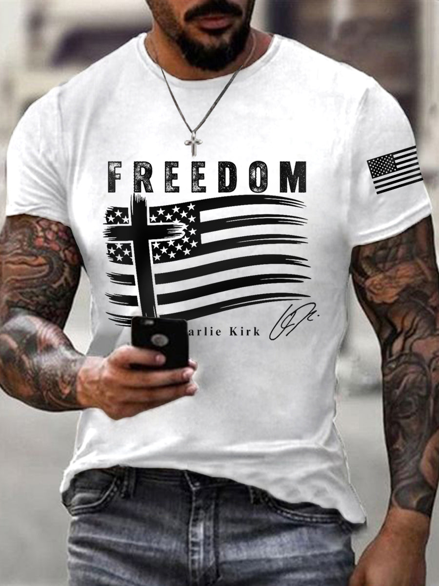Men's Freedom Cross USA Flag Print Tee
