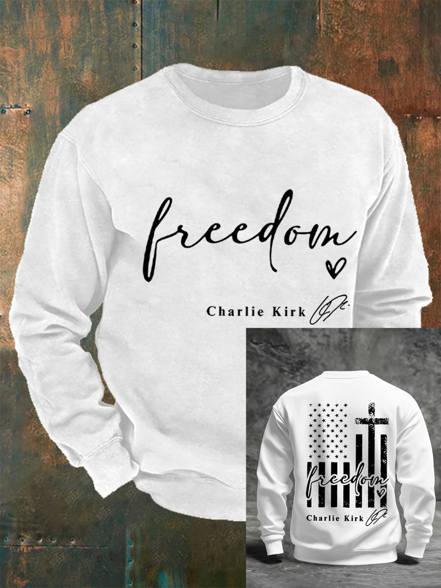 Men's Freedom Charlie Kirk USA Flag Print Sweatshirt
