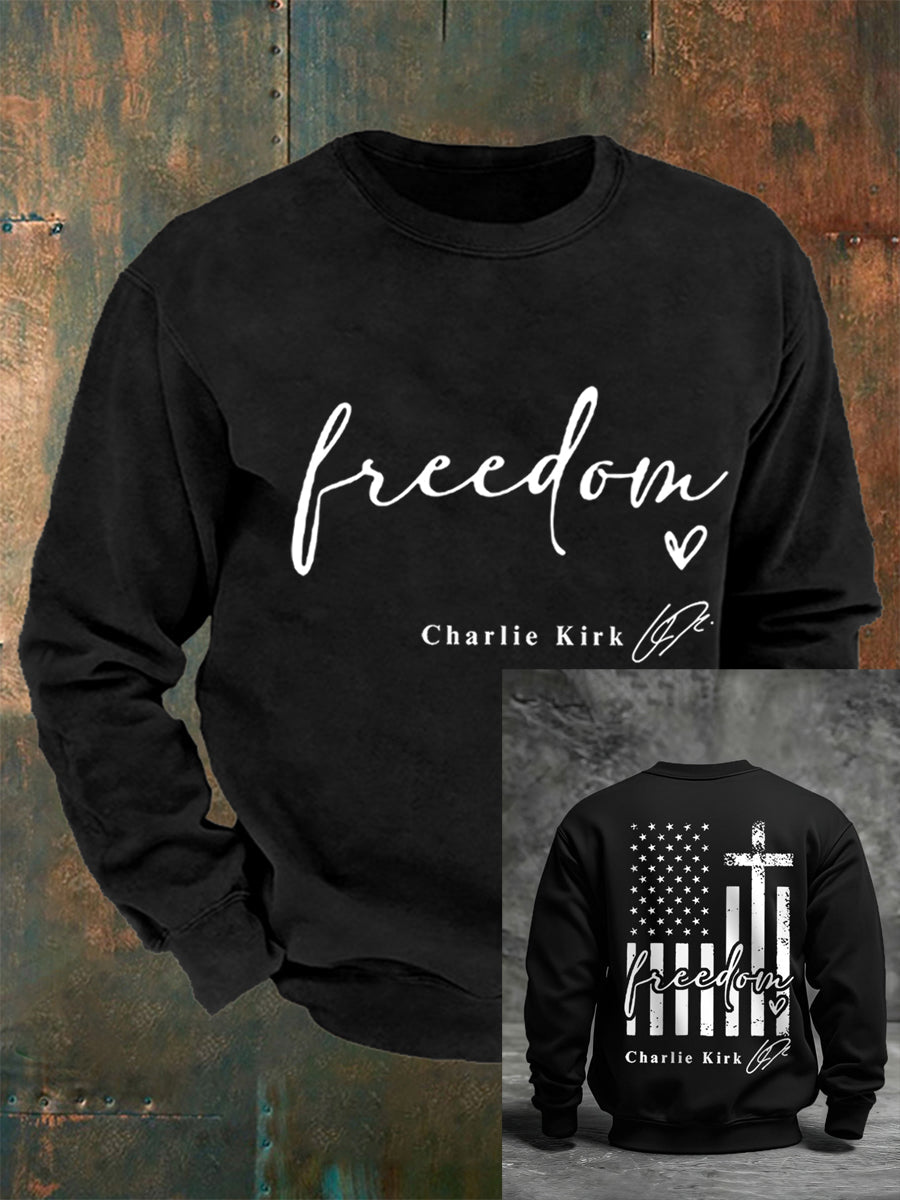 Men's Freedom Charlie Kirk USA Flag Print Sweatshirt