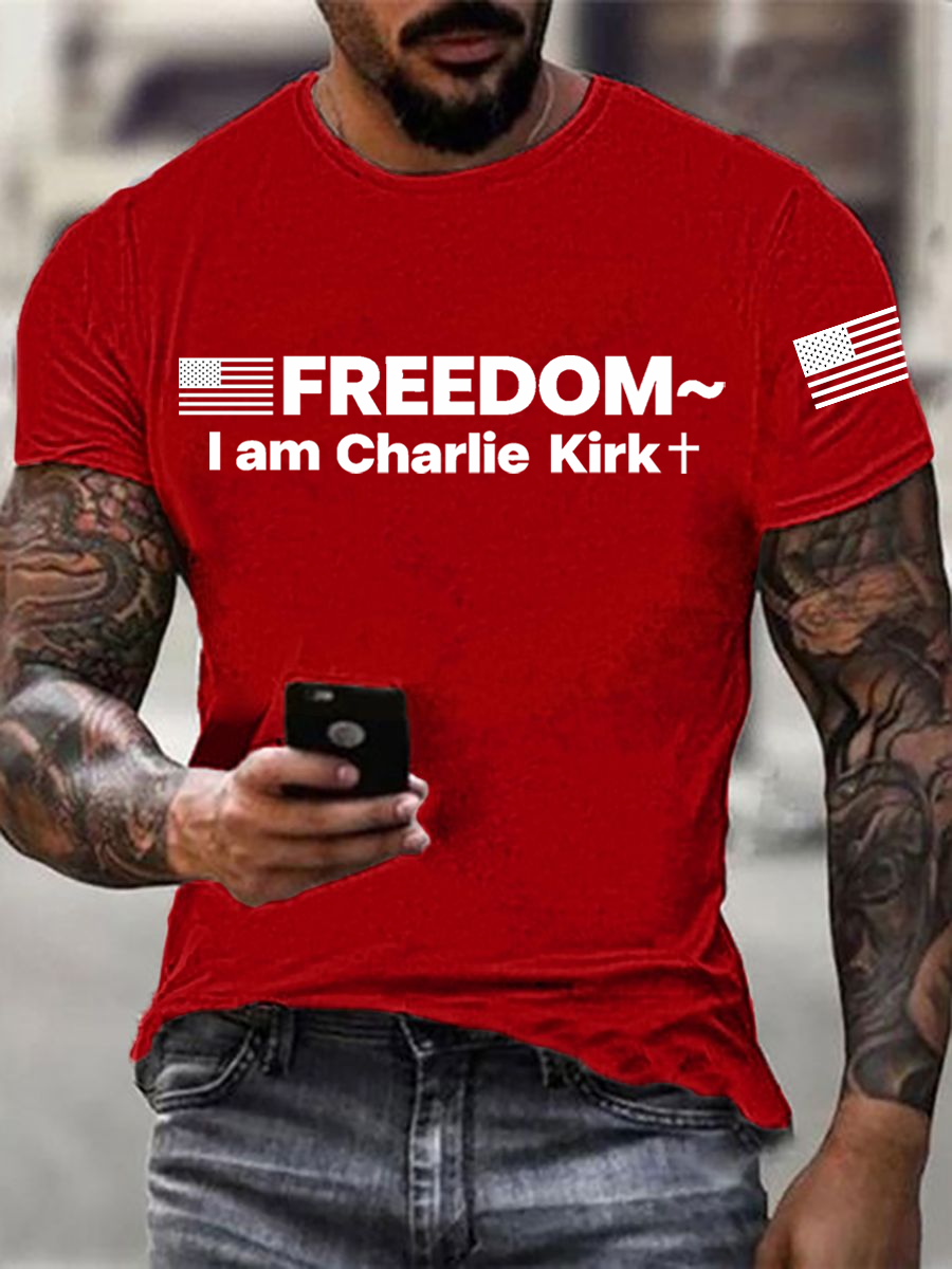 Men's Charlie Kirk Freedom Print imitation cotton short-sleeved T-shirt