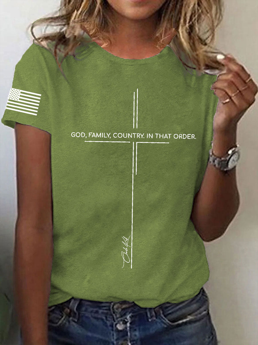 Women's God Family Country In That Order Short Sleeve T-Shirt