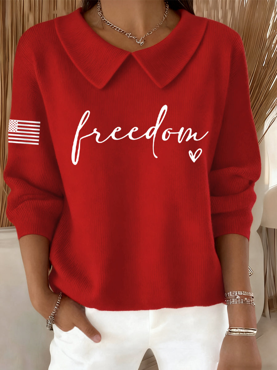 Women's Freedom Charlie Kirk USA Flag Print Baby Doll Collar Top