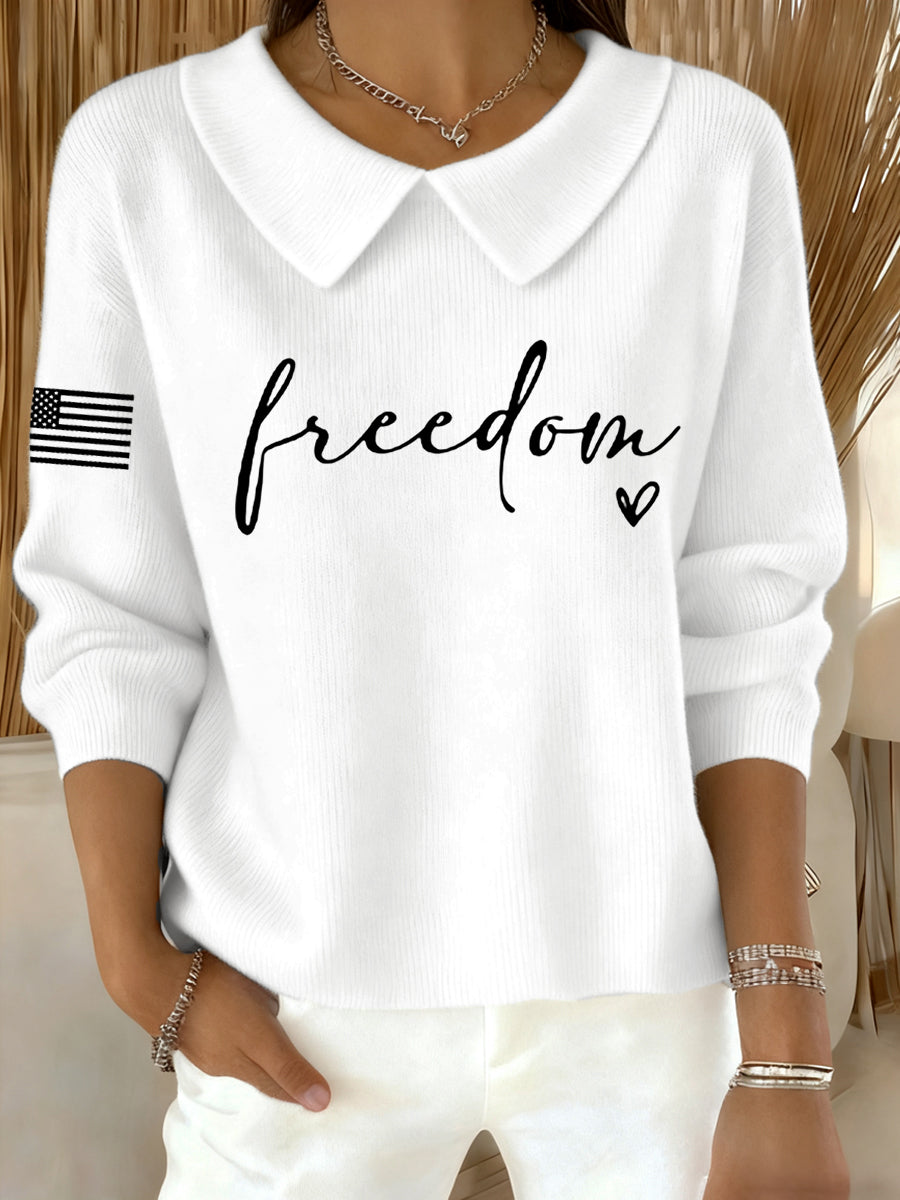 Women's Freedom Charlie Kirk USA Flag Print Baby Doll Collar Top