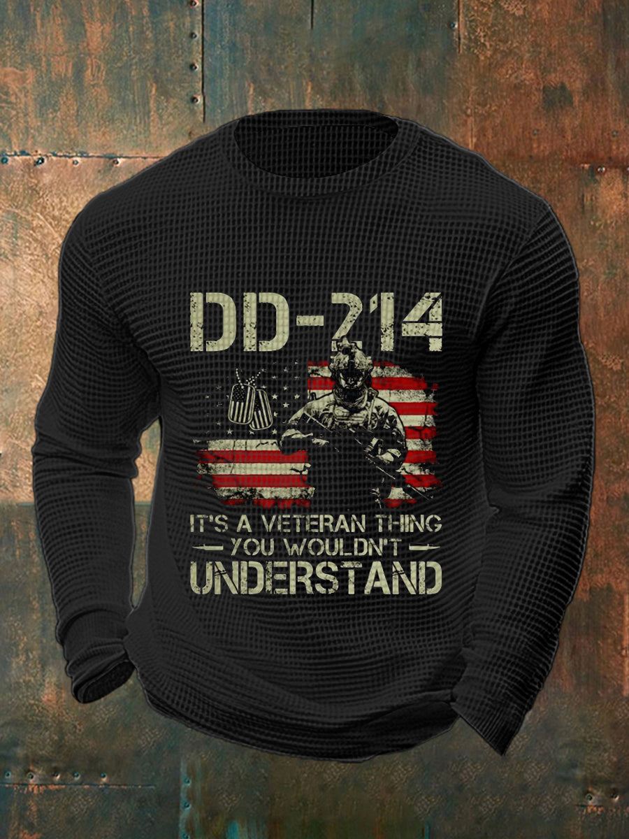 Men's Vintage DD-214 Veteran Print Casual Waffle Top